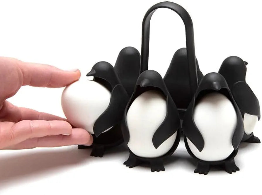 PUNO Penguin-Shaped Boiled Egg Cooker, 3-in-1 Cook, Store and Serve Egg Holder for Making Soft or Hard Boiled Eggs, Holds 6 Eggs for Easy Cooking and Fridge Storage.