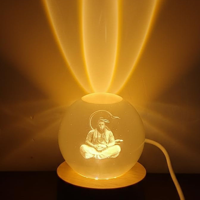 3D Hanuman Crystal Ball Night Lamp with LED Wooden Base | Engraved Hanuman Idol Crystal Globe Light | USB Powered Color Changing Night Light for Home Décor, Office Desk, Bedroom & Birthday Gift