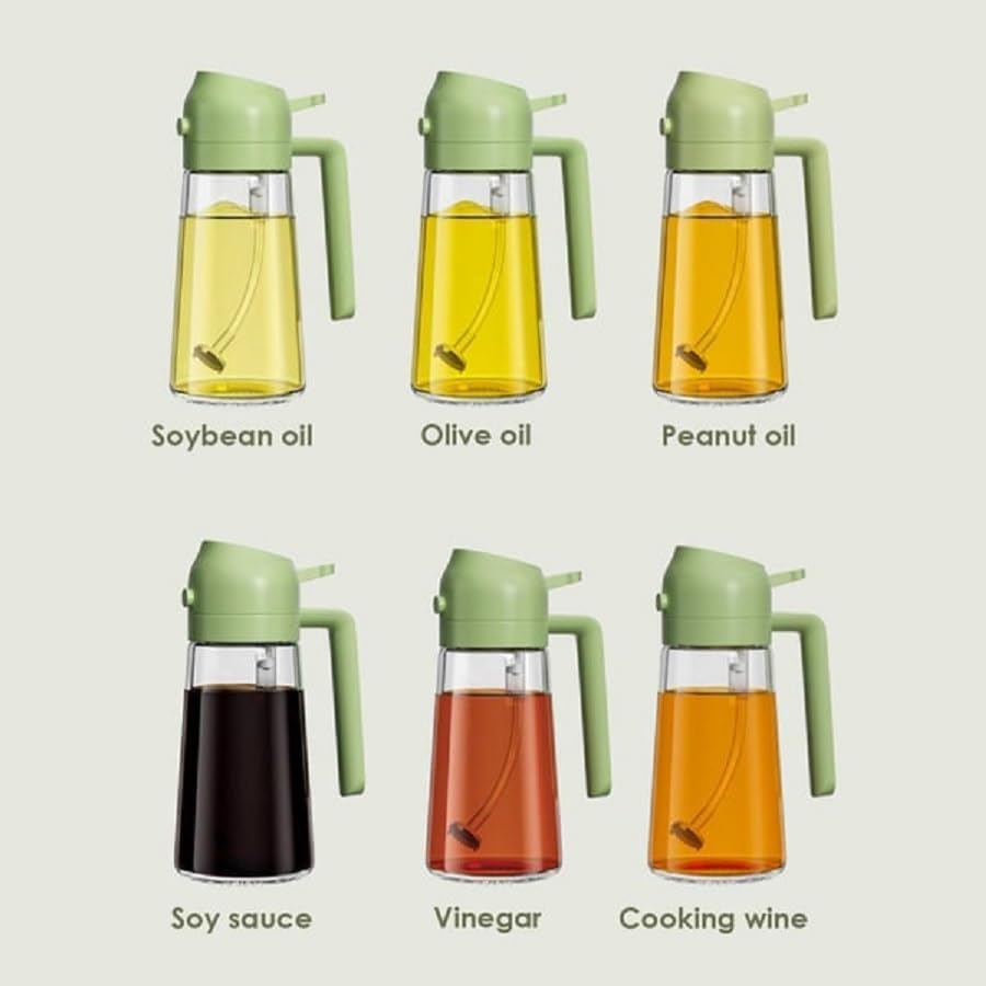 500ml 2 in 1 Olive Oil Pourse and Oil Dispenser Bottle for Kitchen, Glass Oil Bottle with Premium Nozzle, Oil Sprayer for Air Fryer, Salad,Roasting