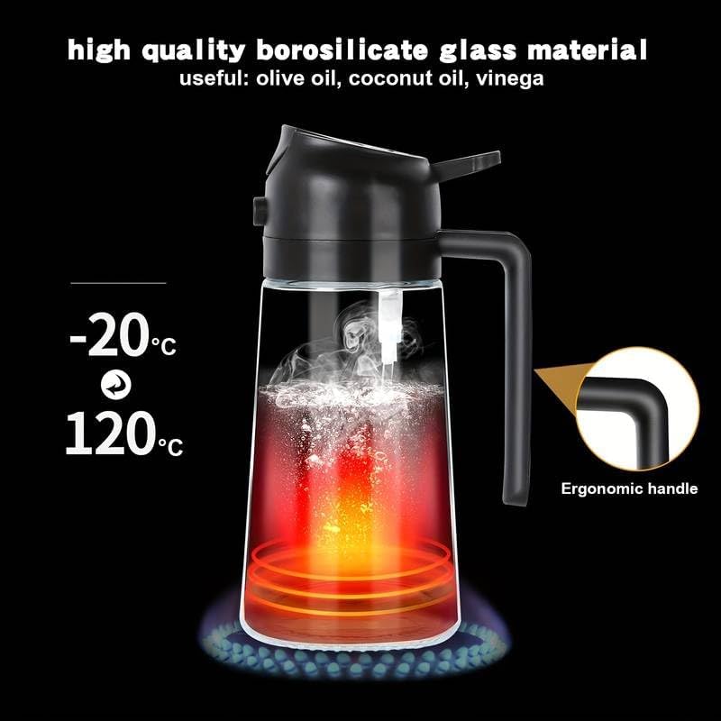 500ml 2 in 1 Olive Oil Pourse and Oil Dispenser Bottle for Kitchen, Glass Oil Bottle with Premium Nozzle, Oil Sprayer for Air Fryer, Salad,Roasting