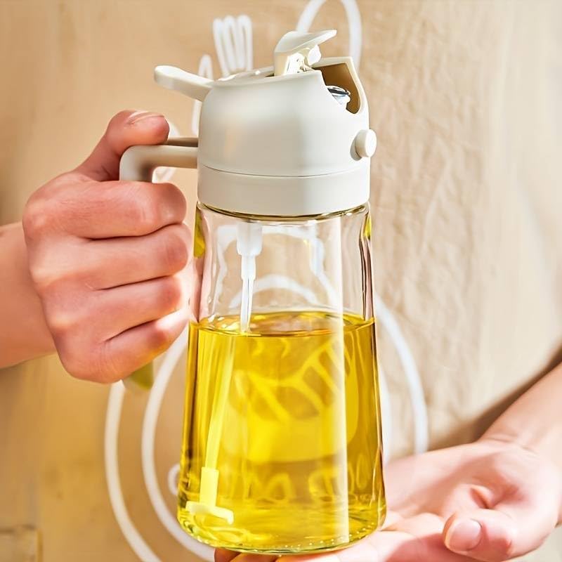 500ml 2 in 1 Olive Oil Pourse and Oil Dispenser Bottle for Kitchen, Glass Oil Bottle with Premium Nozzle, Oil Sprayer for Air Fryer, Salad,Roasting