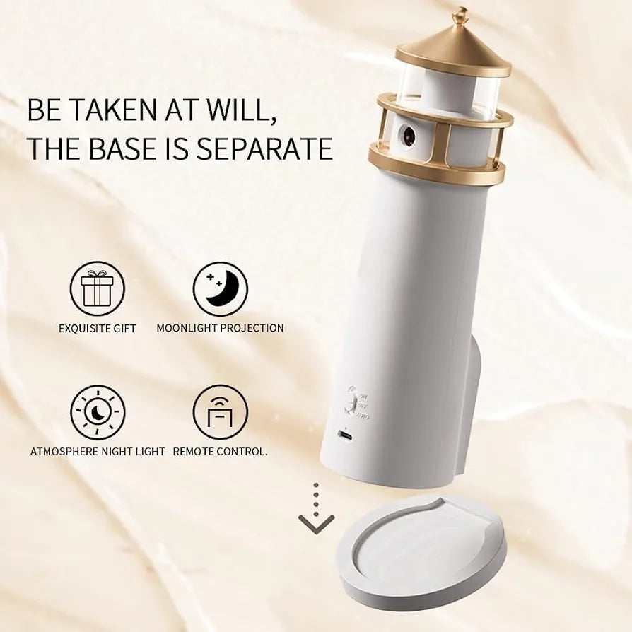 Desidiya Lighthouse Lamp Galaxy Moon Projector Lamp Night Light LED Light with Remote, 4 Brightness Levels, Timer, USB Rechargeable Tabletop Light for Kids Bedroom & Aesthetic Room Decor