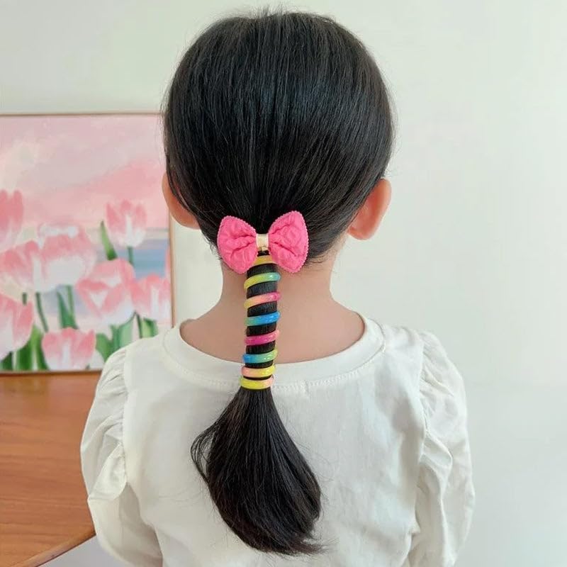 5 Pcs/Set Rainbow Telephone Wire Hair Bands for Girls Kids