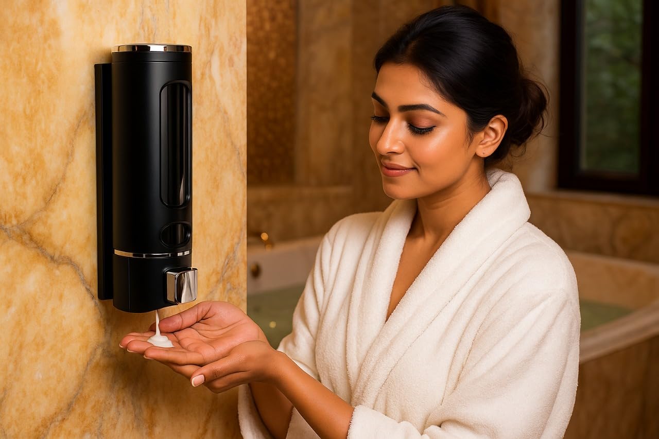 Wall Mounted Liquid Soap Dispenser for Bathroom & Kitchen | Refillable Hand Wash Shampoo Lotion Holder | Single Chamber Manual Pump Dispenser
