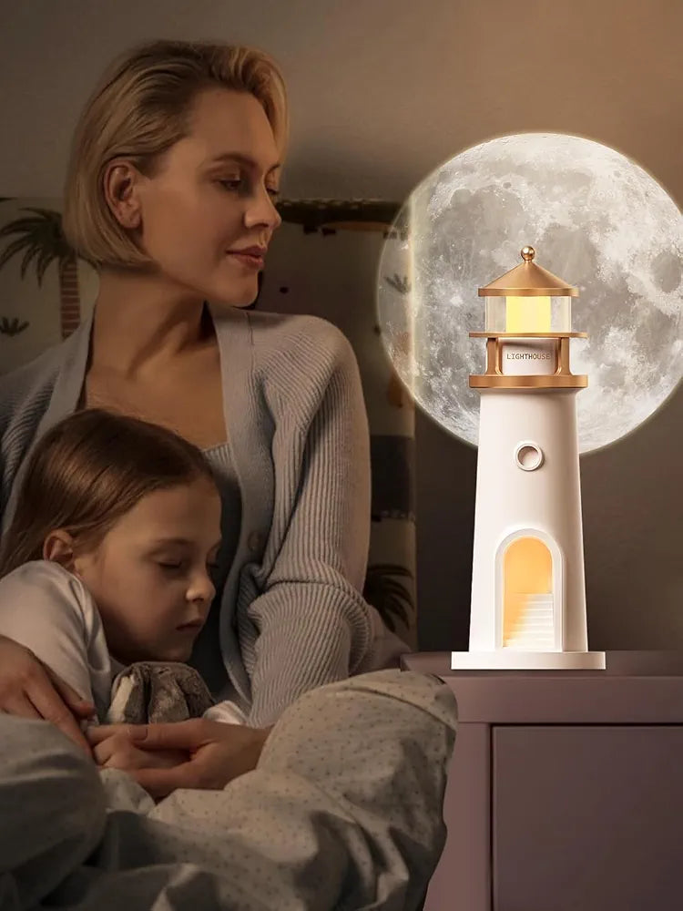 Desidiya Lighthouse Lamp Galaxy Moon Projector Lamp Night Light LED Light with Remote, 4 Brightness Levels, Timer, USB Rechargeable Tabletop Light for Kids Bedroom & Aesthetic Room Decor