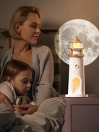 Desidiya Lighthouse Lamp Galaxy Moon Projector Lamp Night Light LED Light with Remote, 4 Brightness Levels, Timer, USB Rechargeable Tabletop Light for Kids Bedroom & Aesthetic Room Decor