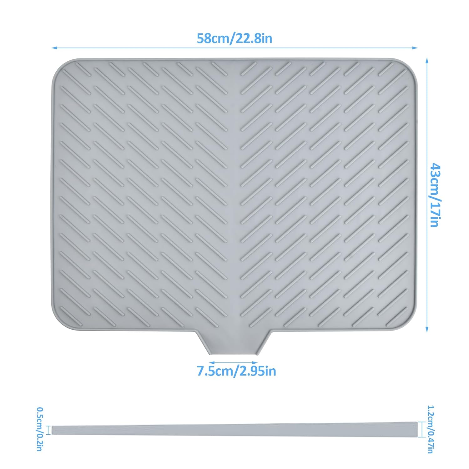 Silicone Draining Mat, Large Silicone Dish Drying Mat, Dish Drying Mat with Built-in Drain Lip, Foldable, Non-Slip, Sink Drainer Mat for Kitchen Counter, Niversal Drain Board (58 x 43 CM)