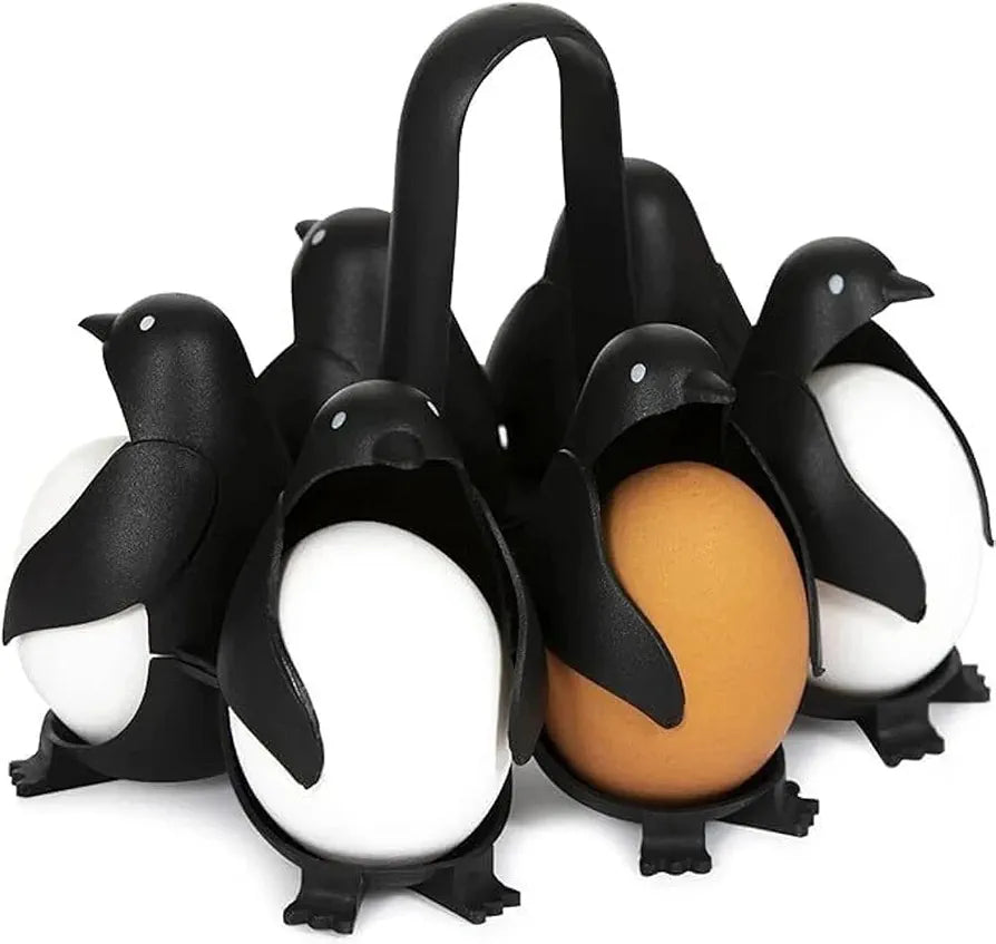 PUNO Penguin-Shaped Boiled Egg Cooker, 3-in-1 Cook, Store and Serve Egg Holder for Making Soft or Hard Boiled Eggs, Holds 6 Eggs for Easy Cooking and Fridge Storage.