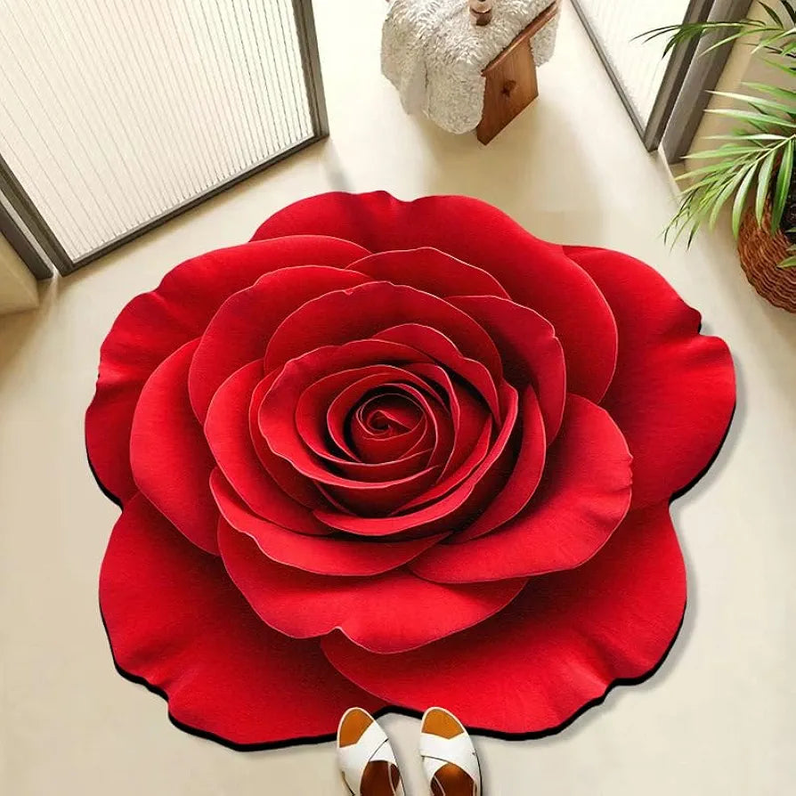 Red Flowers Floral Bath Mat Natural Rose Bathroom Rugs Funny Non Slip Bathtub Decor Mats Super Absorbent Floor Carpet Machine Washable Quick Dry Bahtmat for Tub, Shower, Bedroom，Kitchen，31.5"x31.5"