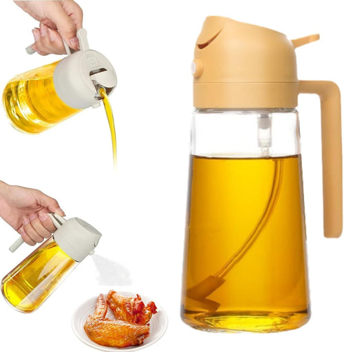 500ml 2 in 1 Olive Oil Pourse and Oil Dispenser Bottle for Kitchen, Glass Oil Bottle with Premium Nozzle, Oil Sprayer for Air Fryer, Salad,Roasting