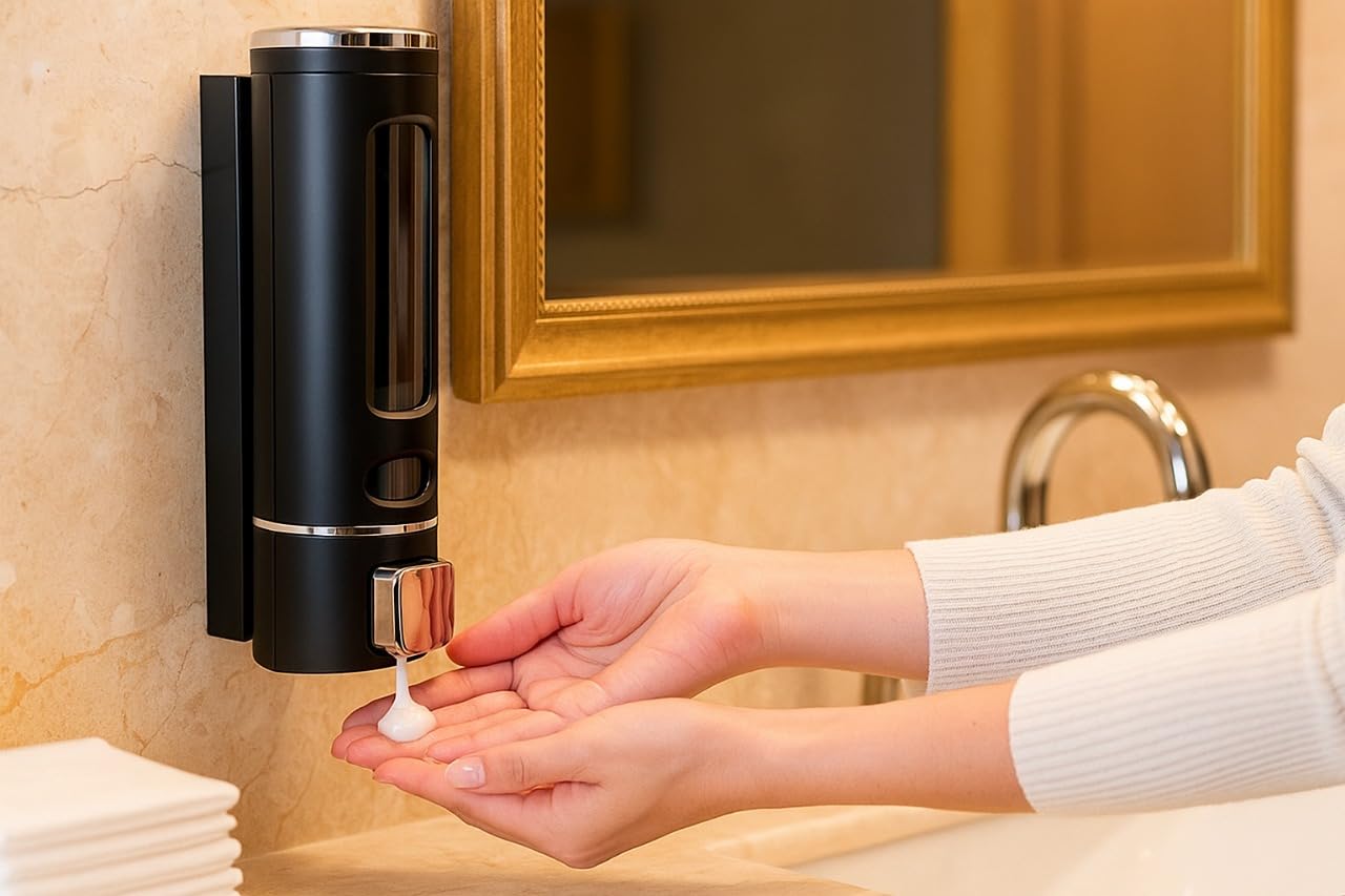 Wall Mounted Liquid Soap Dispenser for Bathroom & Kitchen | Refillable Hand Wash Shampoo Lotion Holder | Single Chamber Manual Pump Dispenser