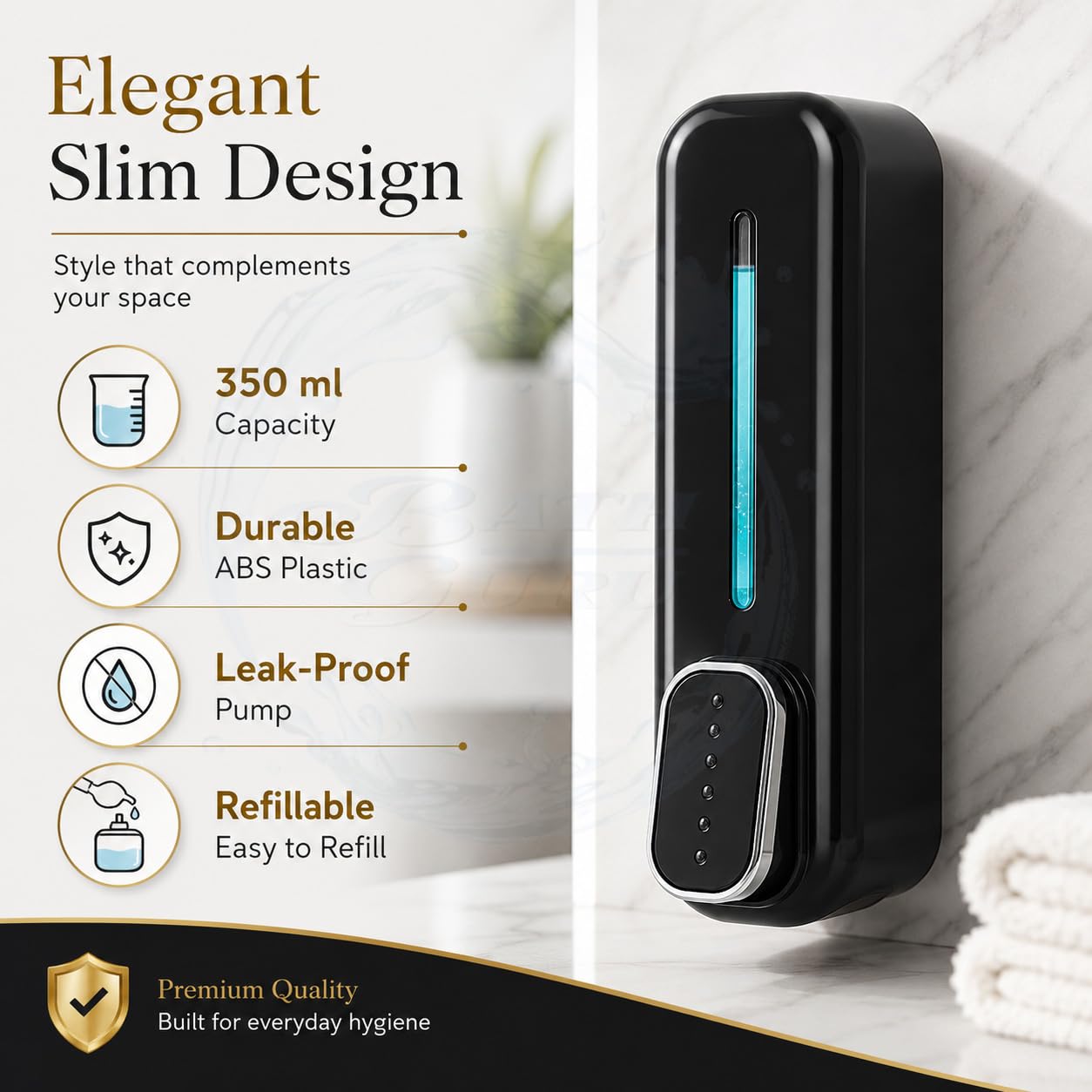 Urban Elegance ABS Wall Mounted Soap Shampoo Conditioner Handwash Gel Liquid Soap Sanitizer Dispenser for Bathroom Basin Kitchen Sinks (350 Ml, WHITE, Plastic)