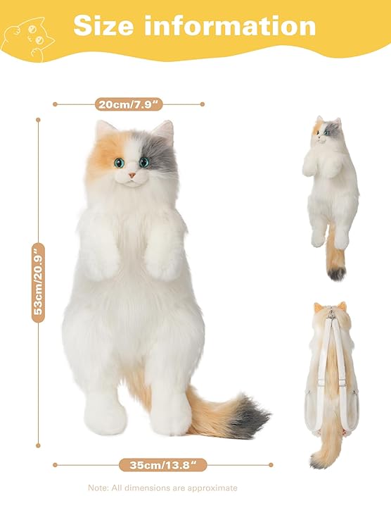 Realistic Cat Backpack – Soft Plush Bag for Travel & Gifts