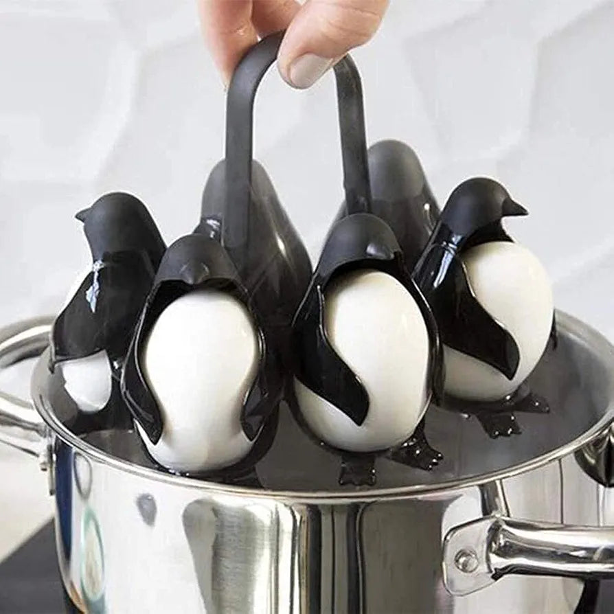 PUNO Penguin-Shaped Boiled Egg Cooker, 3-in-1 Cook, Store and Serve Egg Holder for Making Soft or Hard Boiled Eggs, Holds 6 Eggs for Easy Cooking and Fridge Storage.