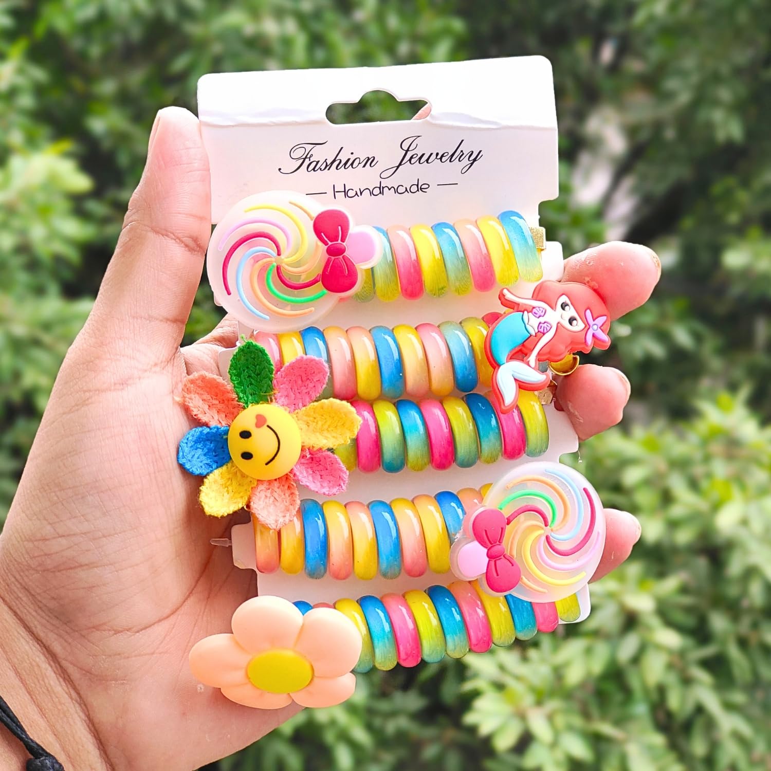 5 Pcs/Set Rainbow Telephone Wire Hair Bands for Girls Kids