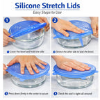Silicon Reusable Flexible lids for Food Covers Containers And Seal Lids, Silicon Food wrap for Bowls | 1 Pack of 6 Various Sizes(Blue or White Colour)
