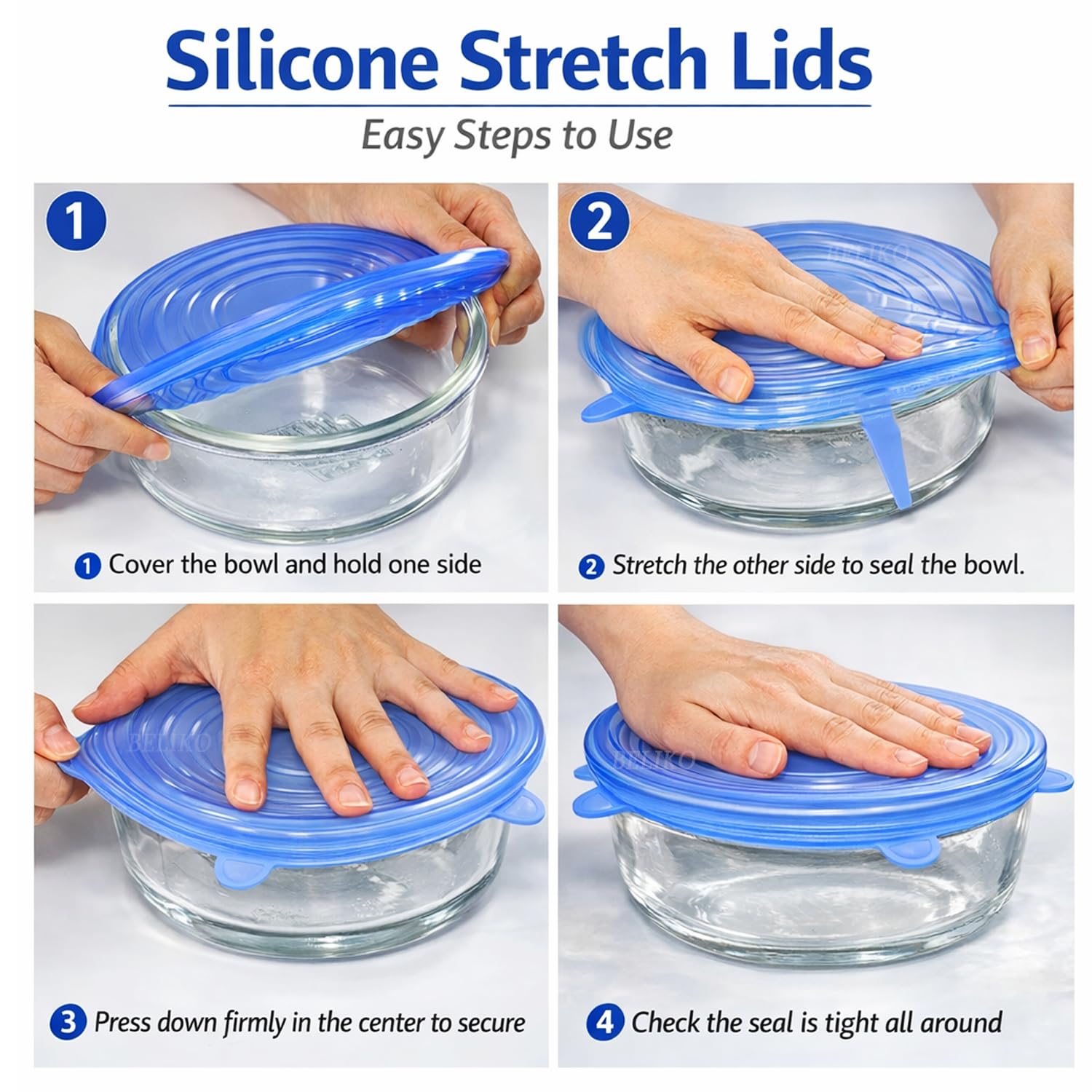 Silicon Reusable Flexible lids for Food Covers Containers And Seal Lids, Silicon Food wrap for Bowls | 1 Pack of 6 Various Sizes(Blue or White Colour)
