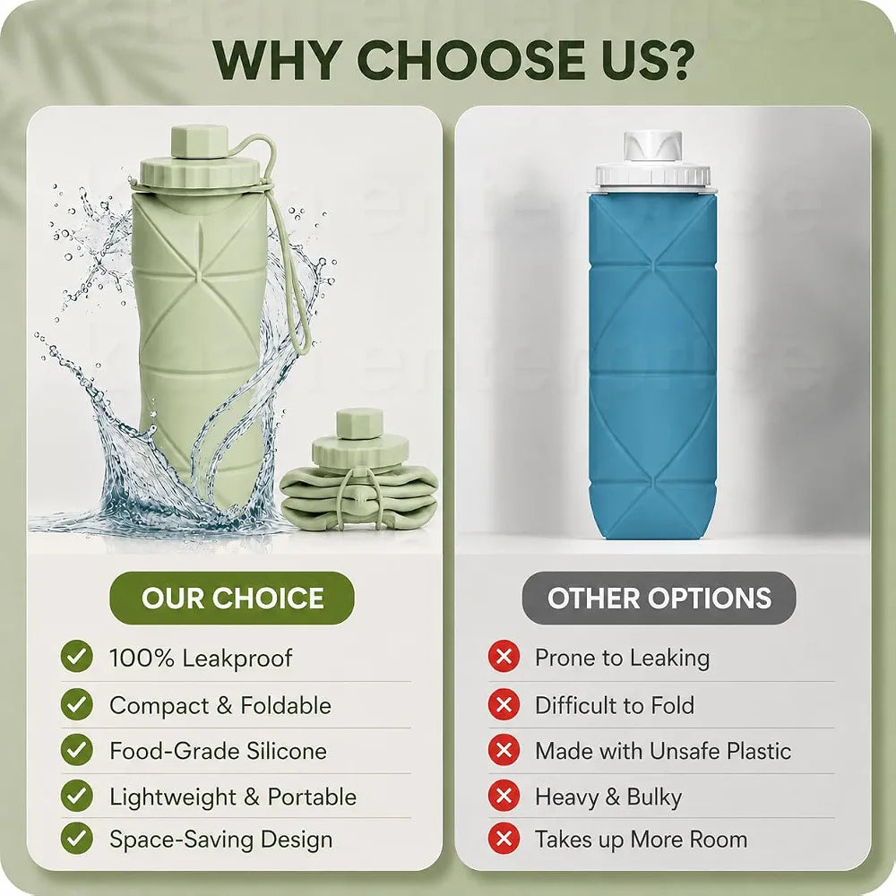 Foldable Water Bottle for Travel 600ml | Silicone Leak Proof Bottle for Gym, Cycling, Camping & Hiking | Multicolor 