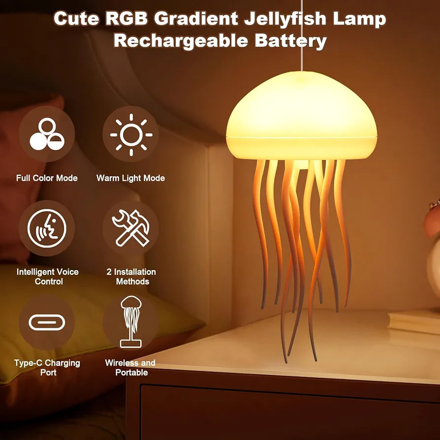 Jellyfish Lamp, Voice Control Jellyfish Lamp with Dancing Legs, RGB Gradient Jellyfish Bedside Lamp, Rechargeable Jellyfish Table Lamp with Touch Sensor, Christmas Gifts 
