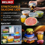 Silicon Reusable Flexible lids for Food Covers Containers And Seal Lids, Silicon Food wrap for Bowls | 1 Pack of 6 Various Sizes(Blue or White Colour)