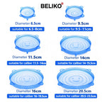 Silicon Reusable Flexible lids for Food Covers Containers And Seal Lids, Silicon Food wrap for Bowls | 1 Pack of 6 Various Sizes(Blue or White Colour)
