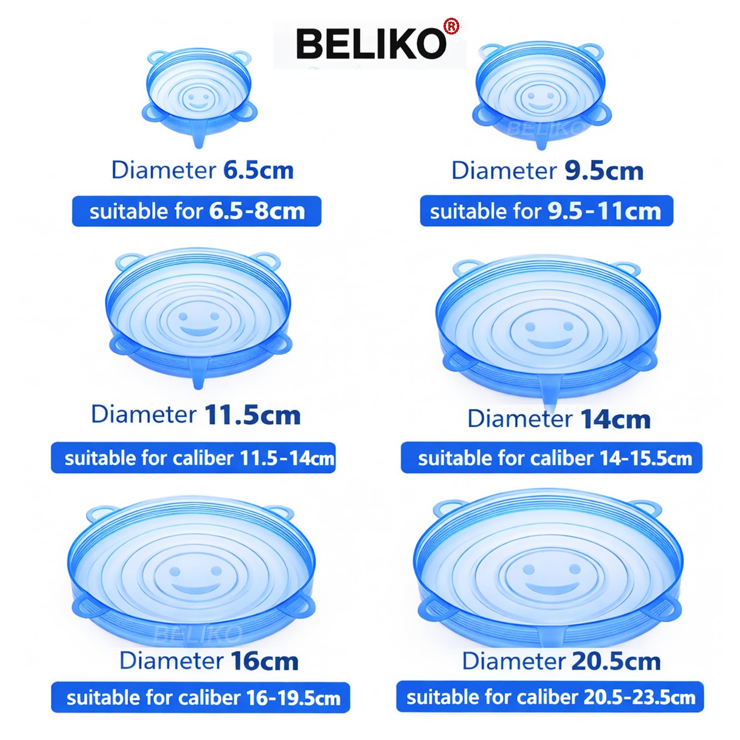 Silicon Reusable Flexible lids for Food Covers Containers And Seal Lids, Silicon Food wrap for Bowls | 1 Pack of 6 Various Sizes(Blue or White Colour)