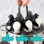PUNO Penguin-Shaped Boiled Egg Cooker, 3-in-1 Cook, Store and Serve Egg Holder for Making Soft or Hard Boiled Eggs, Holds 6 Eggs for Easy Cooking and Fridge Storage.