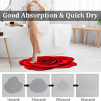 Red Flowers Floral Bath Mat Natural Rose Bathroom Rugs Funny Non Slip Bathtub Decor Mats Super Absorbent Floor Carpet Machine Washable Quick Dry Bahtmat for Tub, Shower, Bedroom，Kitchen，31.5"x31.5"