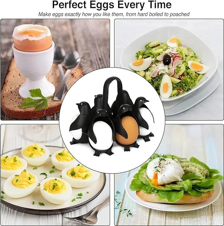 PUNO Penguin-Shaped Boiled Egg Cooker, 3-in-1 Cook, Store and Serve Egg Holder for Making Soft or Hard Boiled Eggs, Holds 6 Eggs for Easy Cooking and Fridge Storage.