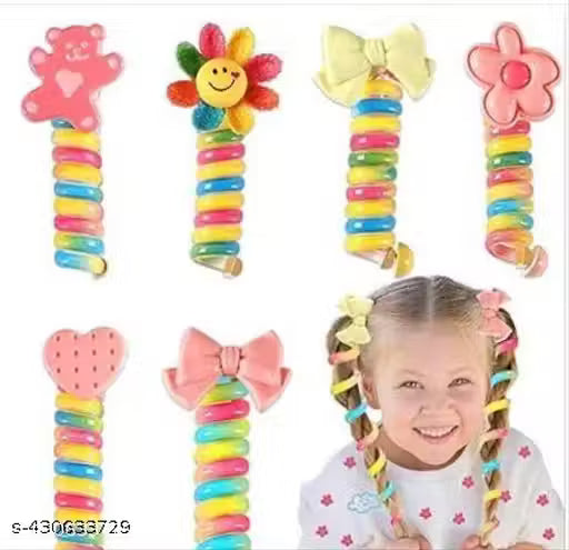 2 Pcs/Set Rainbow Telephone Wire Hair Bands for Girls Kids Braided Spiral spring Hair Ties Cute Cartoon Characters Shape Ponytail Maker Elastic Braids Hair Accessories for Girls Multicolor color Fabric Ideal for Women / Girls
