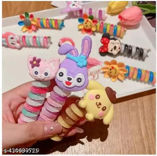 2 Pcs/Set Rainbow Telephone Wire Hair Bands for Girls Kids Braided Spiral spring Hair Ties Cute Cartoon Characters Shape Ponytail Maker Elastic Braids Hair Accessories for Girls Multicolor color Fabric Ideal for Women / Girls