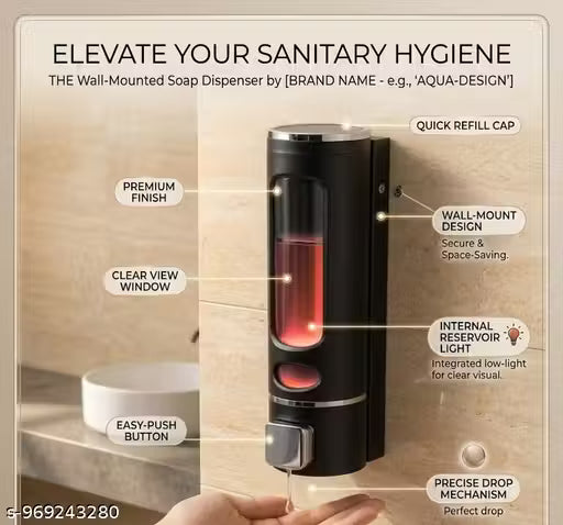 Wall Mounted Liquid Soap Dispenser for Bathroom & Kitchen | Refillable Hand Wash Shampoo Lotion Holder | Single Chamber Manual Pump Dispenser