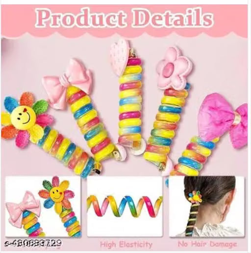 2 Pcs/Set Rainbow Telephone Wire Hair Bands for Girls Kids Braided Spiral spring Hair Ties Cute Cartoon Characters Shape Ponytail Maker Elastic Braids Hair Accessories for Girls Multicolor color Fabric Ideal for Women / Girls